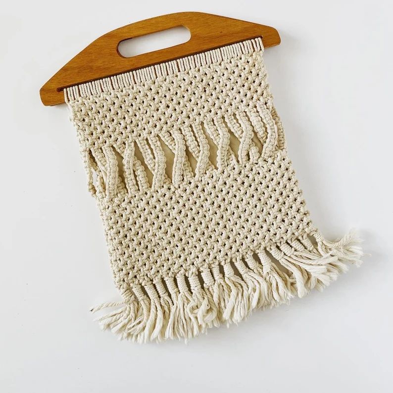 Vintage 1970s Handbag  Ivory Cotton Boho Crochet Purse | Etsy | Etsy (US)