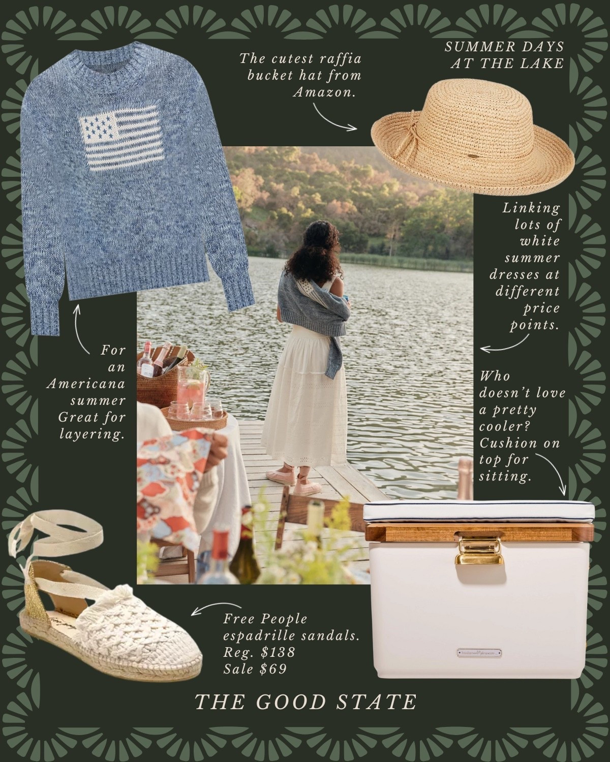 This is for the Nancy Meyers-loving girlies living their best life as they sip on a cup of freshly brewed coffee and watch the sunrise over the lake. For the ones breathing in slow mornings and fresh air. This is for the ladies 
spending all day out on the boat and the evening on the dock with a glass of wine and good company. For the girlies who still flip on The Parent Trap and eat Oreos dipped in peanut butter. This is for the ladies who love all things gingham, their trusty ball cap and the ease of a Summertime dress. For those thriving in this Americana Summer. This is for you🫶🏼

Ootd, outfit idea, style tip, classic style, timeless style striped sweater, quince, J.Crew, J.Crew, factory, target, target fashion, target style, Walmart, Anthropologie, Anthro, Madewell, white dress, spring dress, summer dress, spring fashion, summer fashion, vacation, outfit, Fourth of July, outfit, red, white, and blue outfit, gingham dress, quilt dress, organic skincare, pearl, jewelry, Abercrombie, and Fitch, Tuckernuck, Madewell, H&M, Amazon, Amazon style, farmers market outfit, sissy light hat, dolce vita, women’s shoes, raffia bags, wedding guest dress, dress, wedding guest, Lauren England, the good state, lake, lake outfit, lake house, summer sweater, American flag sweater

#LTKStyleTip #LTKSaleAlert #LTKSummerEdit