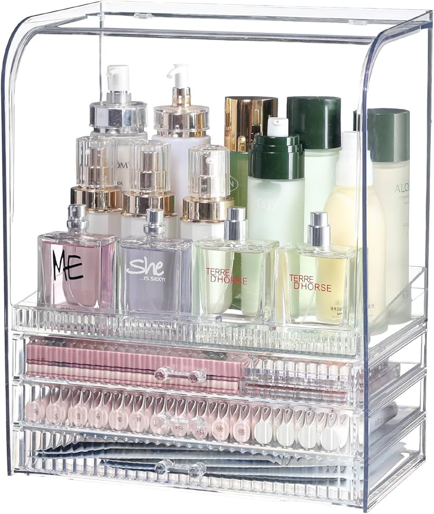 Clear Acrylic Makeup Organizer for Vanity With Lid,Large Capacity Bathroom Countertop Organizer a... | Amazon (US)