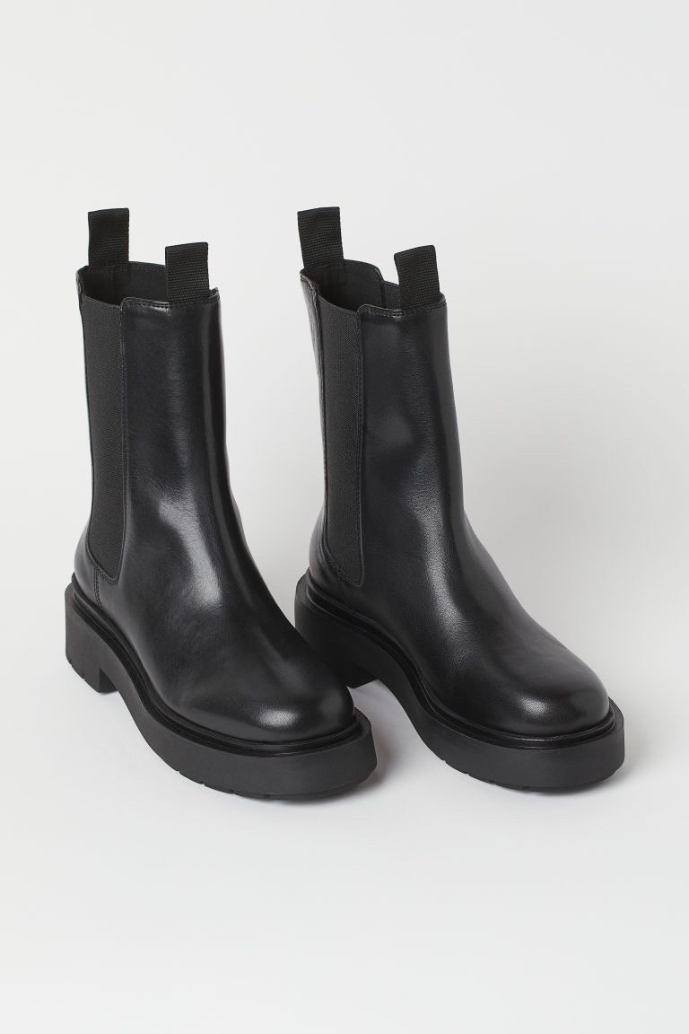 H & M - Chunky Leather Boots - Black | H&M (US + CA)