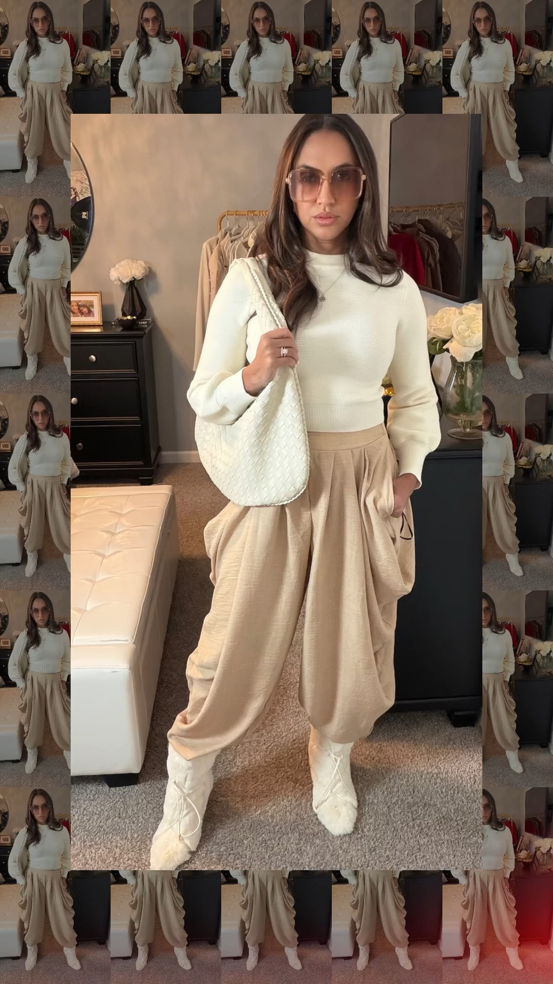 On Cloud has been named the number one color for 2026. This look shows how to pair soft neutral tones with trending style pieces to elevate your wardrobe. Loose pleated pants combined with faux fur boots add movement texture and modern dimension while keeping the palette effortless and forward 🤍☁️

#LTKgrwm #LTKSeasonal #LTKootd
