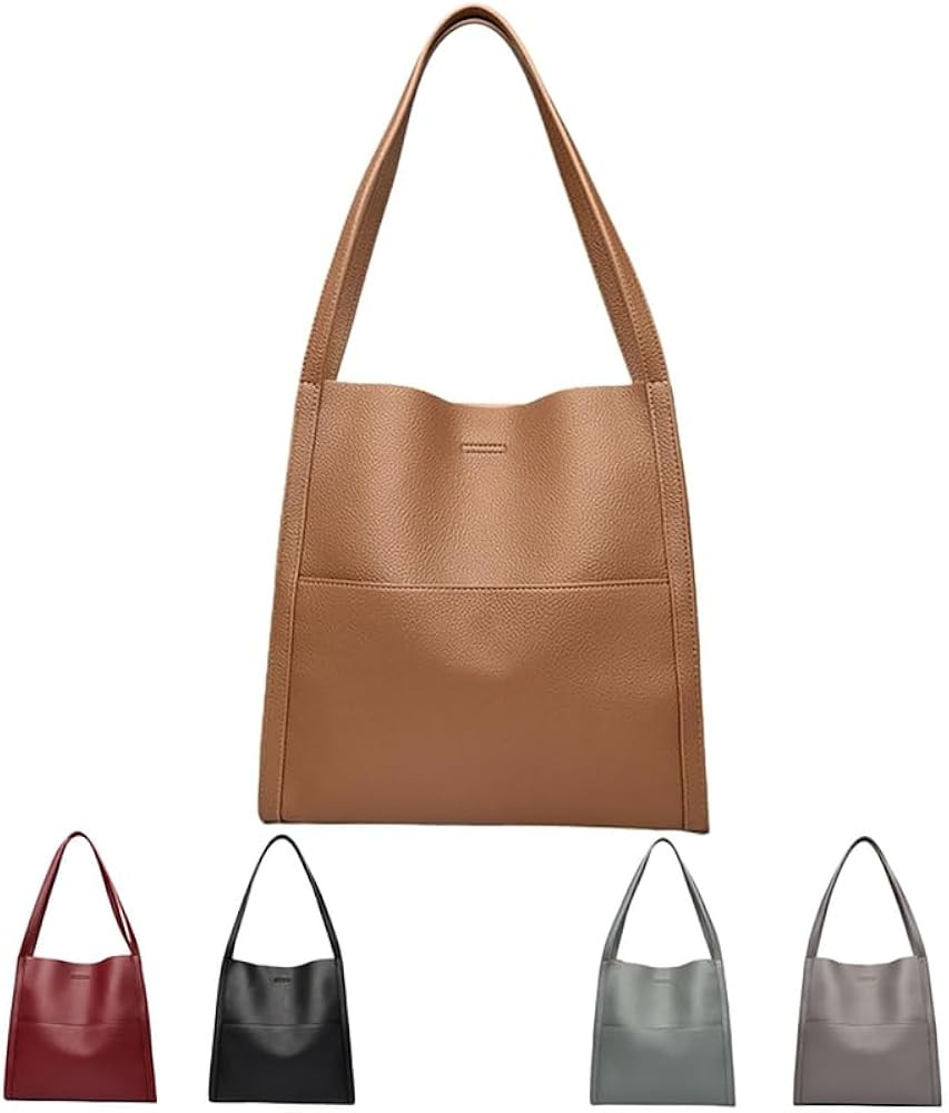Shoulder Bag for Women, 2024 Solid Color Genuine Leather Shoulder Bag Tote Handbag Big Capacity T... | Amazon (US)