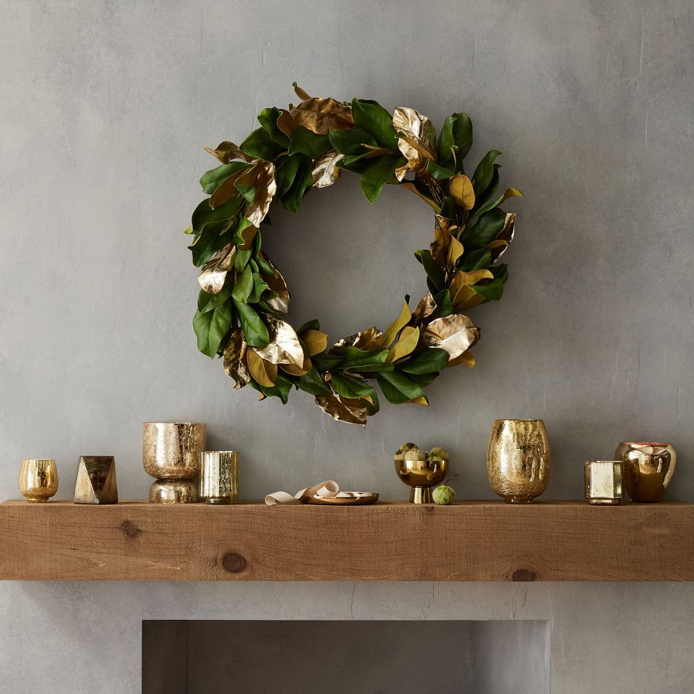 Faux Metallic Magnolia Garland & Wreath | West Elm (US)