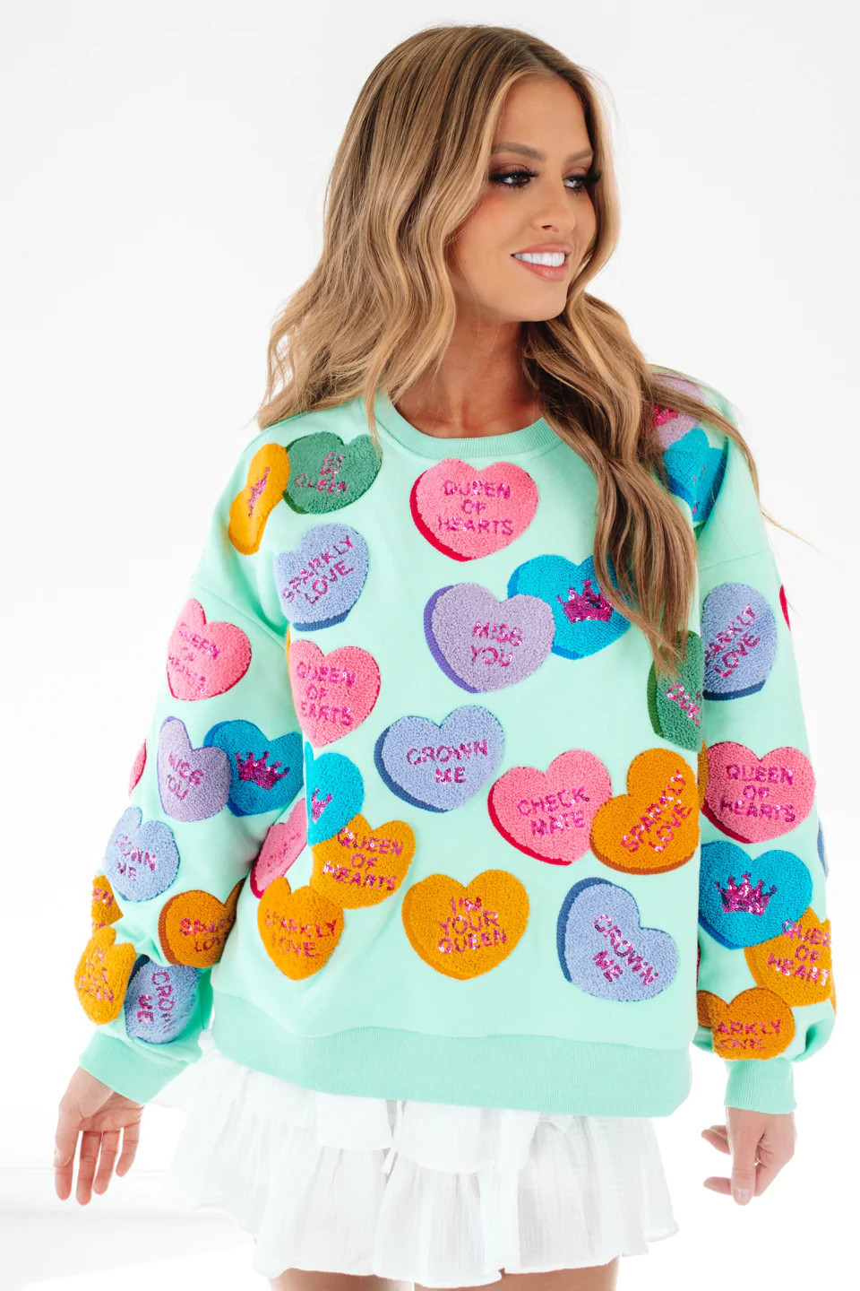 Queen Of Sparkles Candy Heart Queen Sweatshirt - Mint | The Impeccable Pig