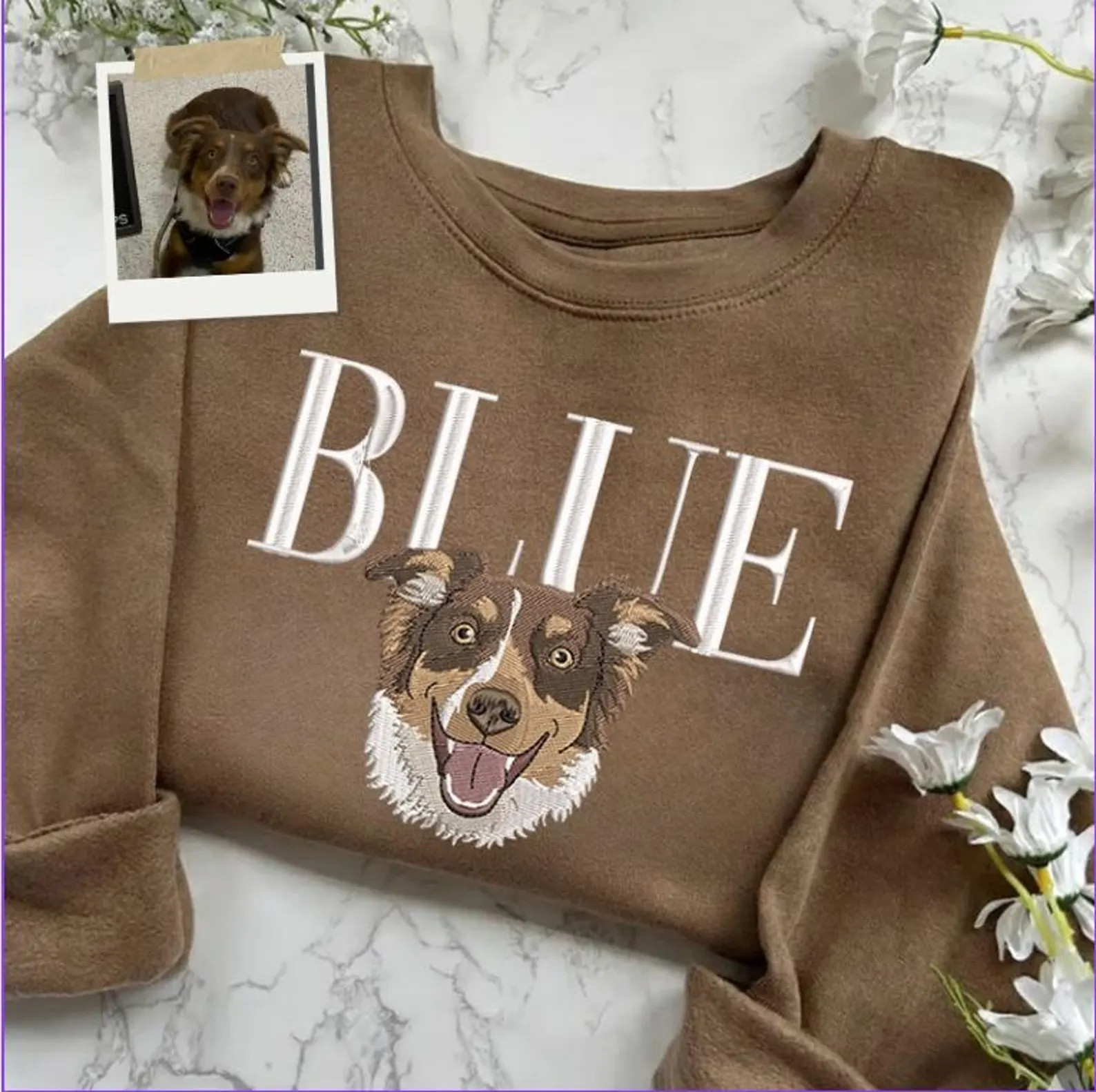 Pet Portrait With Name Custom Sweatshirt, Custom Pet Face Embroidered Sweatshirt, Christmas Gift,... | Etsy (US)