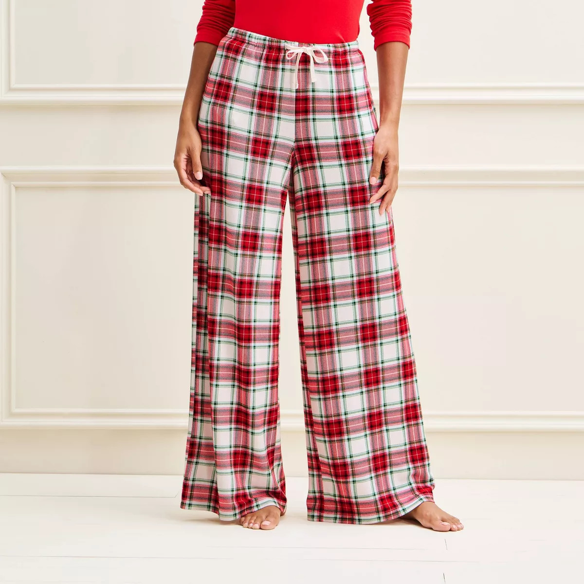 Women's Holiday Cream Plaid Cozy Knit Matching Family Pajama Pants - Wondershop\u2122 Cream XS | Target
