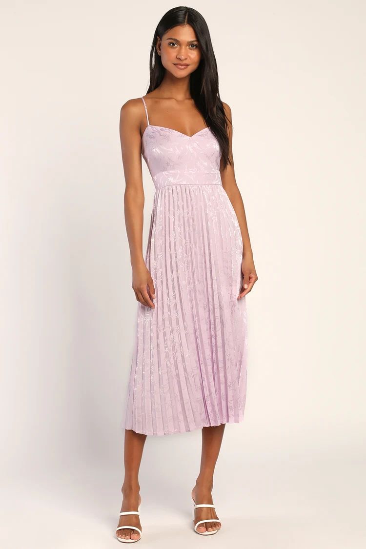 Regal Romance Lavender Floral Jacquard Pleated Satin Midi Dress | Lulus (US)