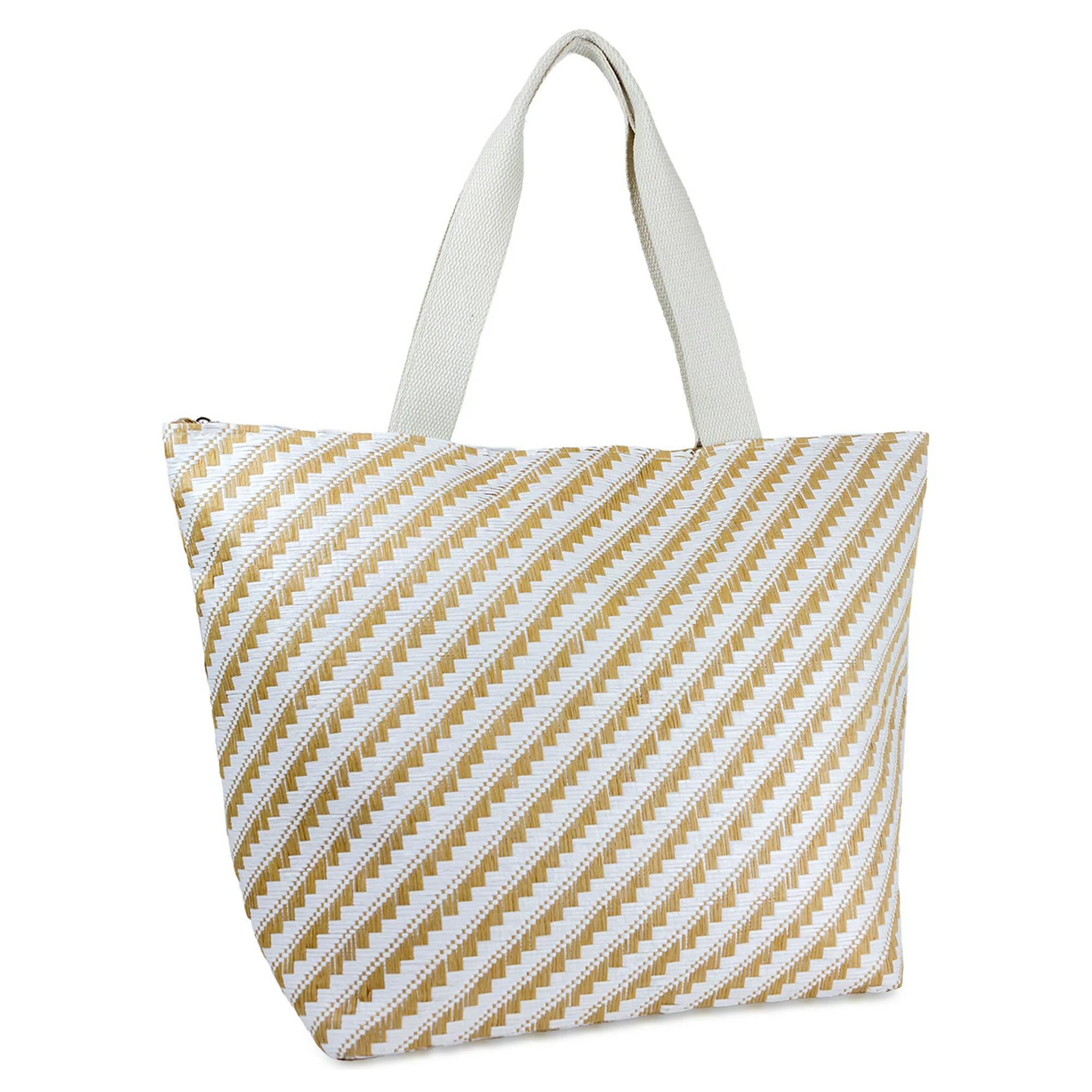 Women's Two Tone Paper Straw Flat Handle Tote Bag | Walmart (US)