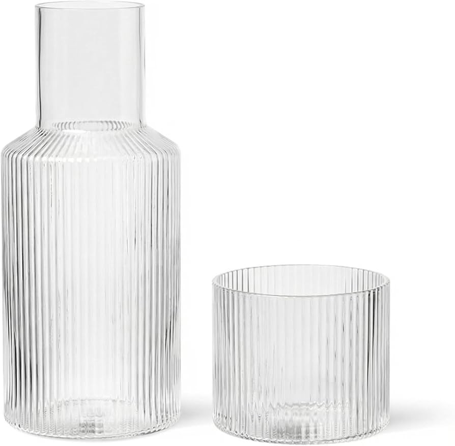 Bedside Table Water Carafe Set with Cup Glass Night Cup Set, Mouthwash Bottle Carafe with Cup Lid... | Amazon (DE)