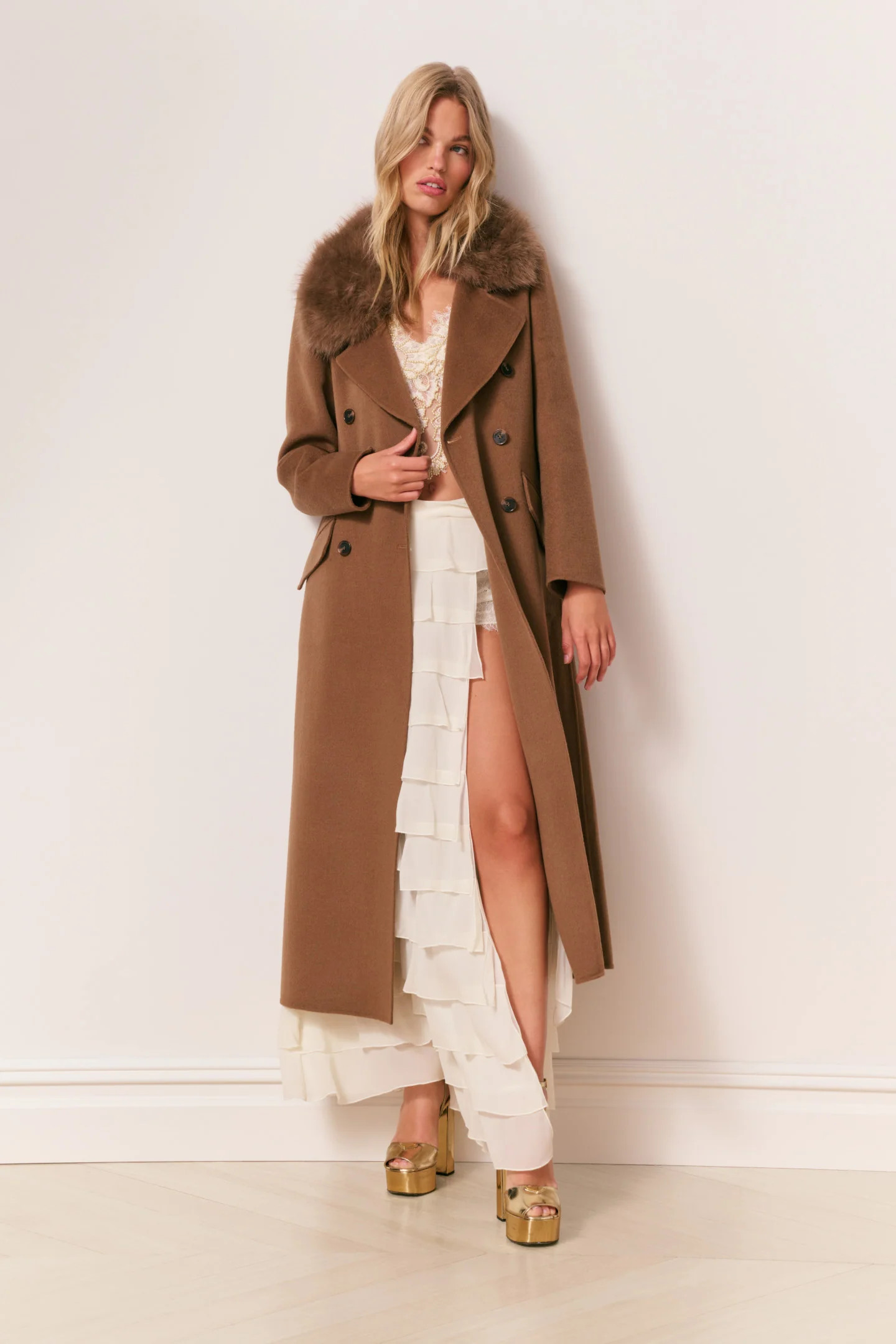 Char Faux Fur Collar Wool Coat | LoveShackFancy