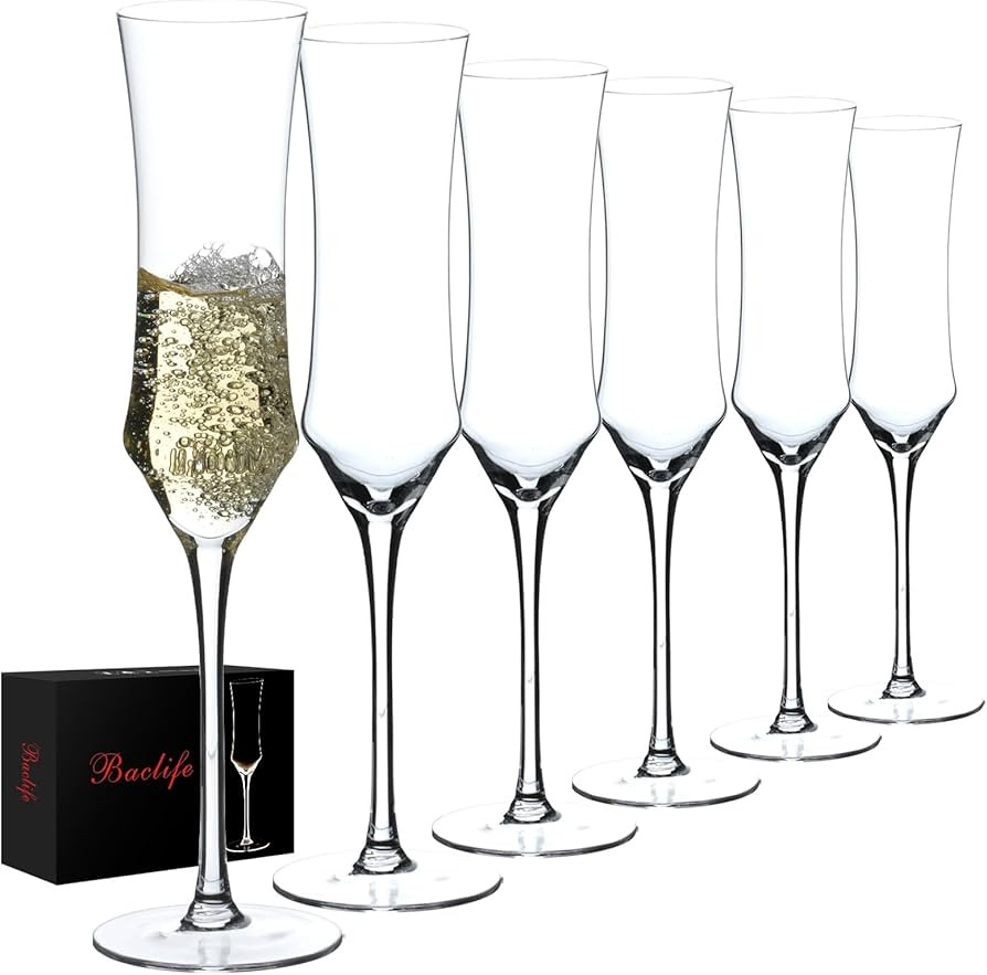 Champagne Flutes Set of 6 - Hand Blown Crystal Champagne Glasses With Long Stem - 7 oz Elegant Sp... | Amazon (US)