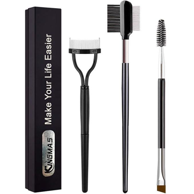 KINGMAS 3Pcs Duo Eyebrow Brush and Spoolie & Eyelash Comb Curlers & Steel Brow Brush Comb Makeup ... | Amazon (US)