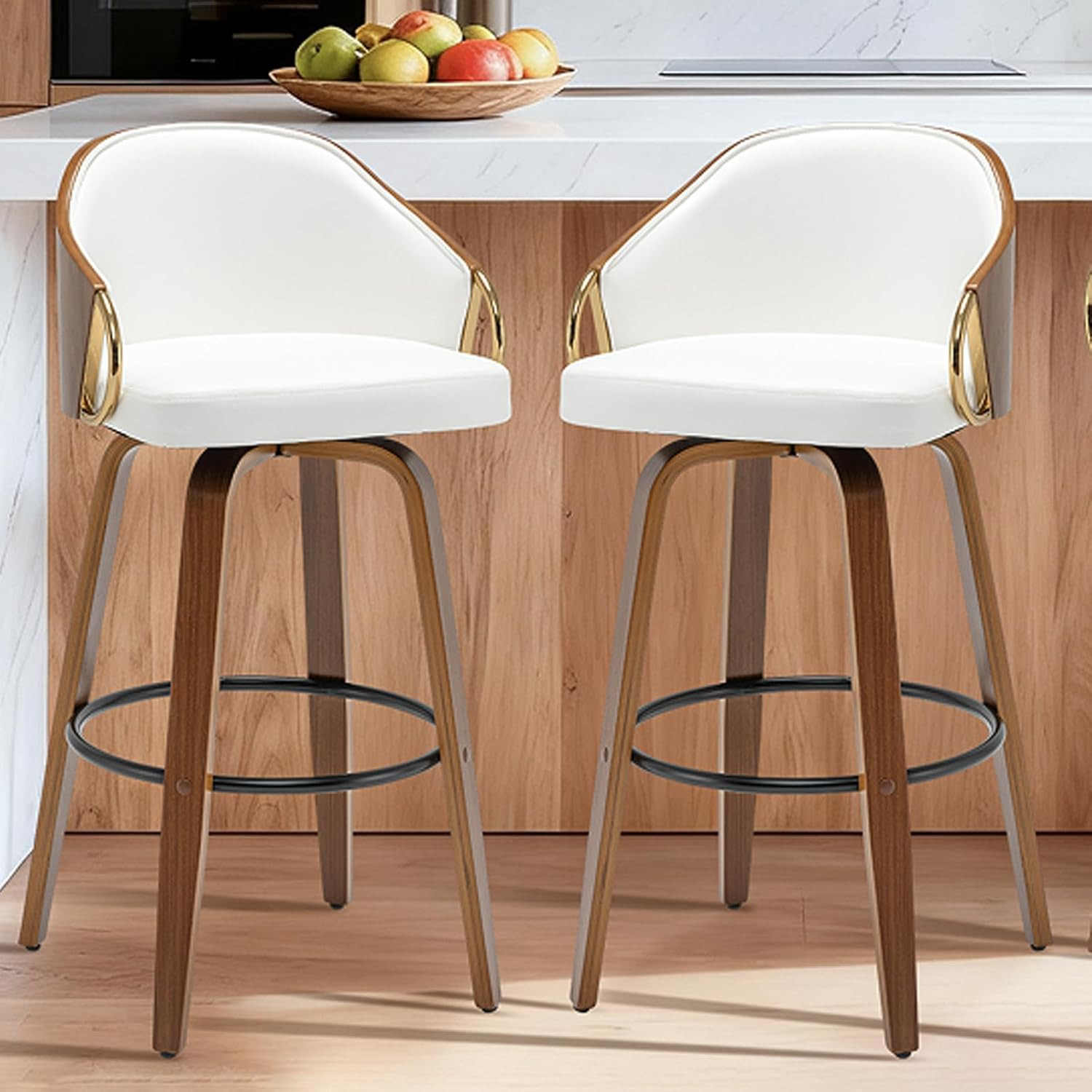 30" Swivel Bar Height Bar Stools Set of 2,White Leather Tall Barstools Mid Century Modern Bar Cha... | Amazon (US)