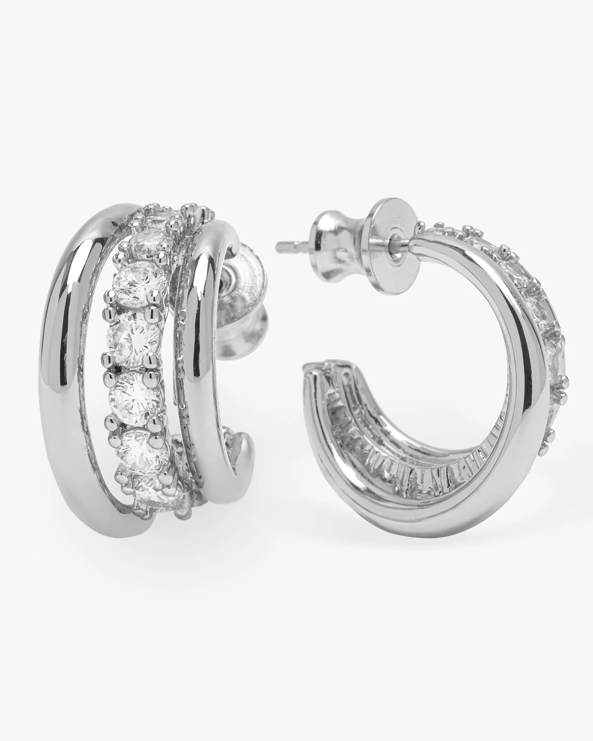 "Oh She Fancy" Smooth & Diamond Hoops - Silver|White Diamondettes | Melinda Maria Jewelry