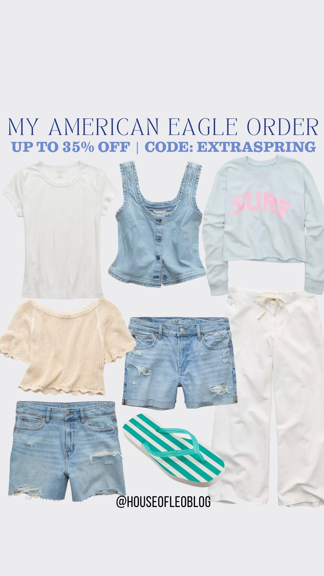Code: EXTRASPRING at American Eagle. Denim shorts, white jeans.

#LTKSaleAlert