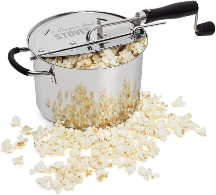 StovePop Stainless Steel Popcorn Popper - Gearless Hand Crank, Magnetic Lid, 6 Qt - Induction Ran... | Amazon (US)