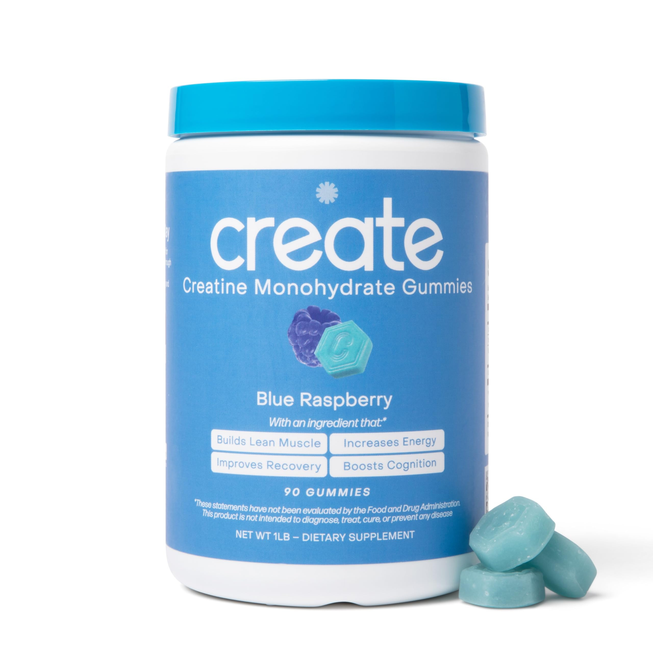 Create Creatine Monohydrate Gummies for Men & Women, Boost Focus, Strength, and Endurance, Anti-Melting Formula, Vegan, Gluten-Free, Non-GMO, 1.5g of Creatine per Gummy (Blue Raspberry, 90 ct) | Amazon (US)