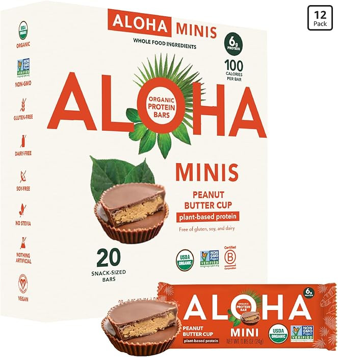 ALOHA Organic Plant Based Protein Bar MINIS |Peanut Butter Cup | 20 Count, 24g Bars | Vegan, Low ... | Amazon (US)