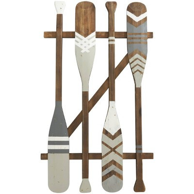 Coastal Wood Paddle Wall Decor with Arrow and Stripe Patterns Light Gray - Olivia & May: Nautical Oar Sculpture, Indoor Vertical Display | Target