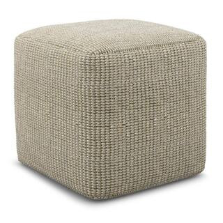 Simpli Home Zelma Boho Square Woven Outdoor/ Indoor Fabric Pouf in Cream and Natural Recycled PET... | The Home Depot
