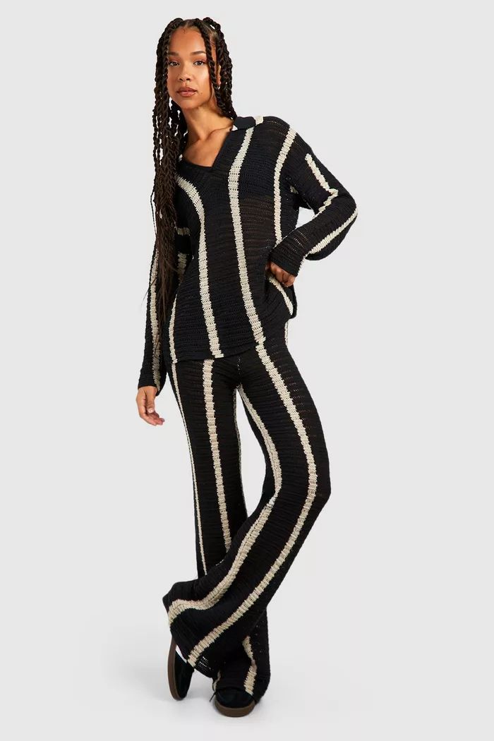 Tall Stripe Crochet Knitted Co-ord | boohoo (US & Canada)