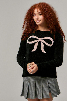 Daisy Street Chenille Bow Knit Jumper - Black S at Urban Outfitters | Urban Outfitters UK