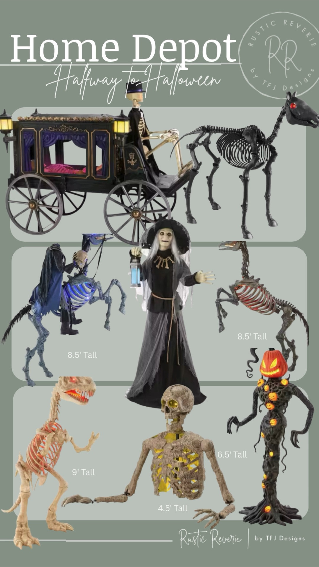 Home Depot has their HALFWAY to HALLOWEEN release today!! They have a few returning items and several NEW items too. More will be coming as we get closer to summer! 🖤 haunt yard decorations spooky hearse skeleton horse witch pumpkin ground breaker trex dino dinosaur skelly summerween 

#LTKHome #LTKSaleAlert #LTKSeasonal