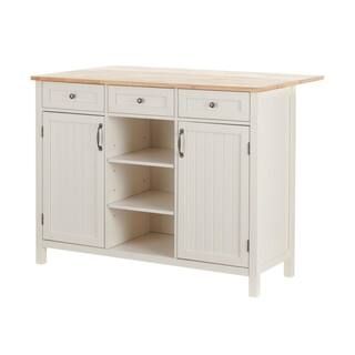 StyleWell Bainport Ivory Wooden Kitchen Island with Natural Butcher Block Top and Storage (48" W)... | The Home Depot