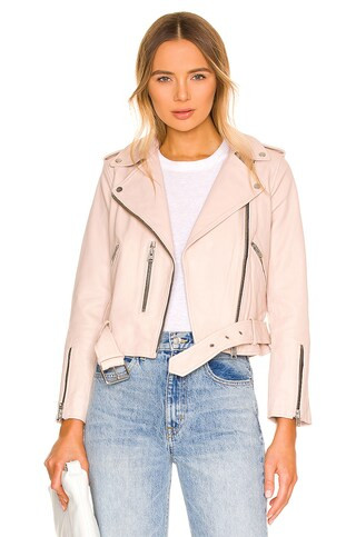 ALLSAINTS Balfern Biker Jacket in Light Pink from Revolve.com | Revolve Clothing (Global)