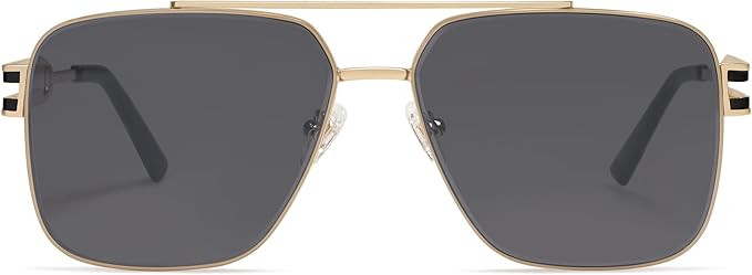 SOJOS Retro Square Metal Frame Sunglasses for Women Men, Vintage Double Bridge Flat Lens Women Me... | Amazon (US)