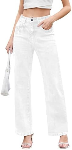 Jeans for Women Trendy High Waisted Straight Jeans Loose Wide Leg Stretchy Denim Pants with Pocke... | Amazon (US)