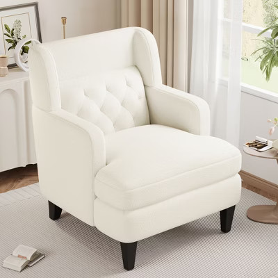 PAGED Accent Chair Tufted Living Room Chairs Upholstered Armchair with Teddy Fleece Fabric for Living Room, Study, Beige | Target