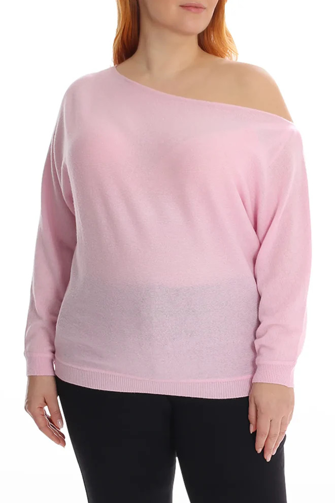 Plus Size Cashmere Off the Shoulder Top Rose Pink / 2X | Minnie Rose