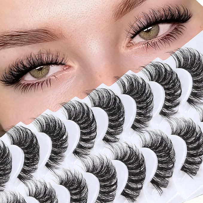 Veleasha Russian Strip Lashes with Clear Band Looks Like Eyelash Extensions D Curl Lash Strips 10... | Amazon (US)