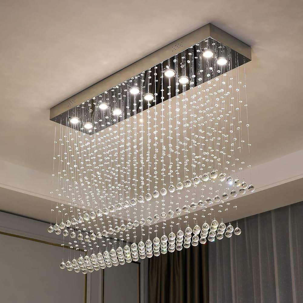 Moooni Modern Rectangular Raindrop Crystal Chandelier Ceiling Lighting Fixture Rectangle Pendant ... | Amazon (US)