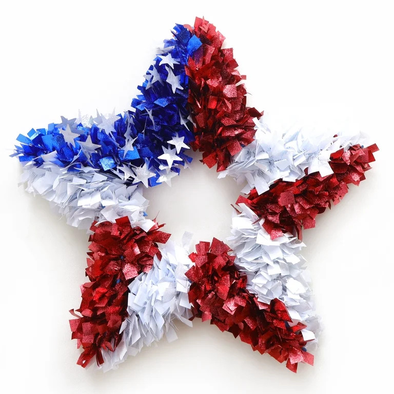 Large Tinsel Star Wreath, Patriotic by Way to Celebrate | Walmart (US)