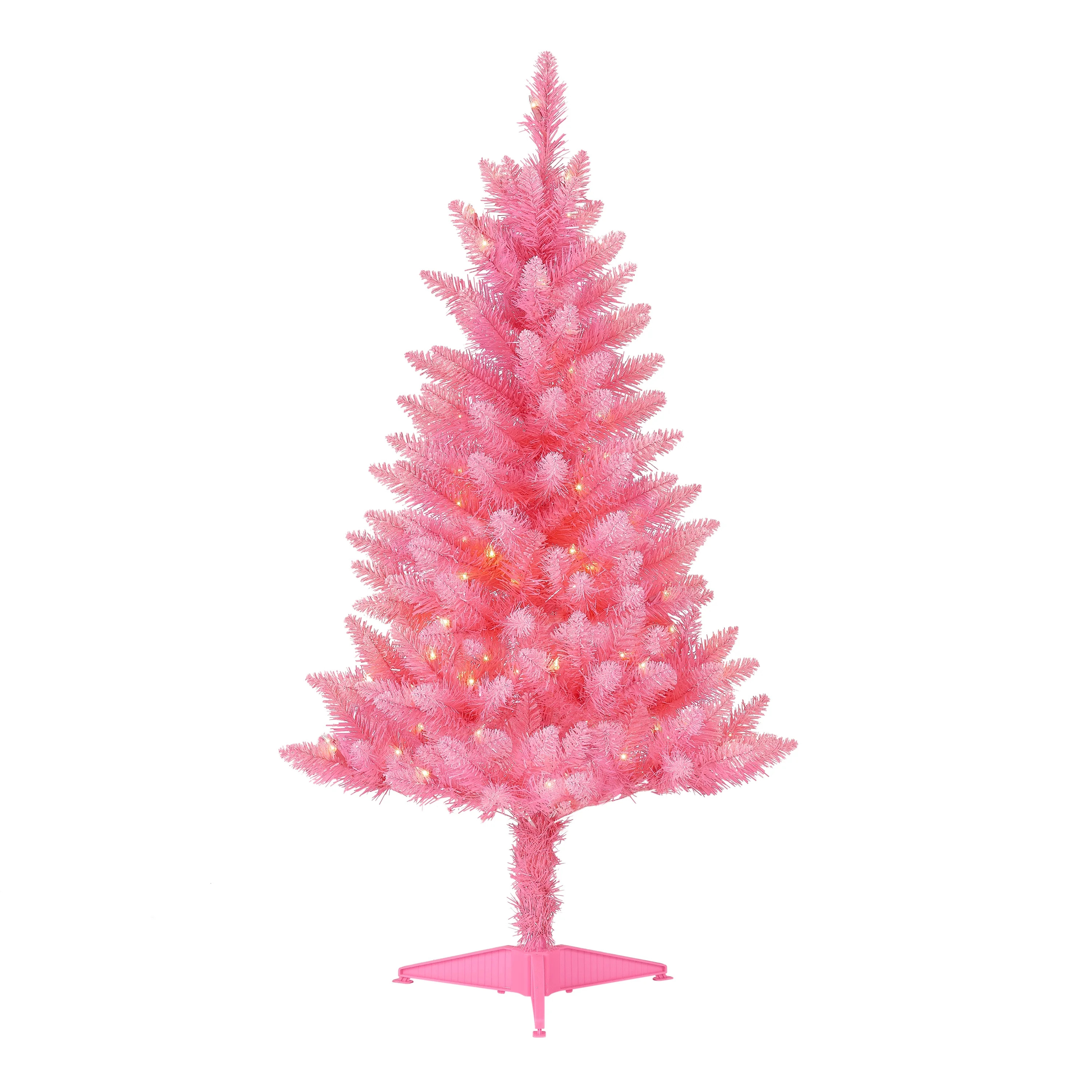 Holiday Time 4ft Pre-Lit Pink Christmas Tree with 196 Branch Tips, Pink, 4', Clear - Walmart.com | Walmart (US)