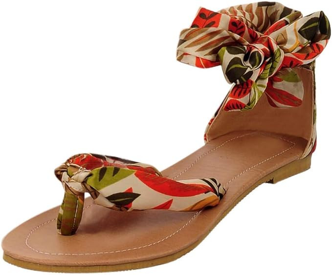 Lurryly Retro Fashion Womens Bohemia Style Lace-Up Flats Shoes Open-Toed Rome Sandals | Amazon (US)