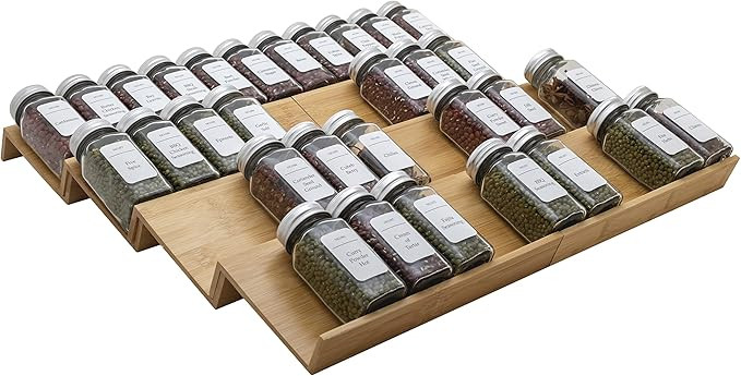 Angimio Bamboo Spice Rack Drawer Organizer - 8 Pieces Set- 10" Wide Per Piece - Combine Pieces In... | Amazon (US)