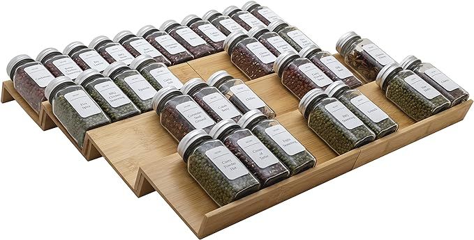 Angimio Bamboo Spice Rack Drawer Organizer - 8 Pieces Set- 10" Wide Per Piece - Combine Pieces In... | Amazon (US)