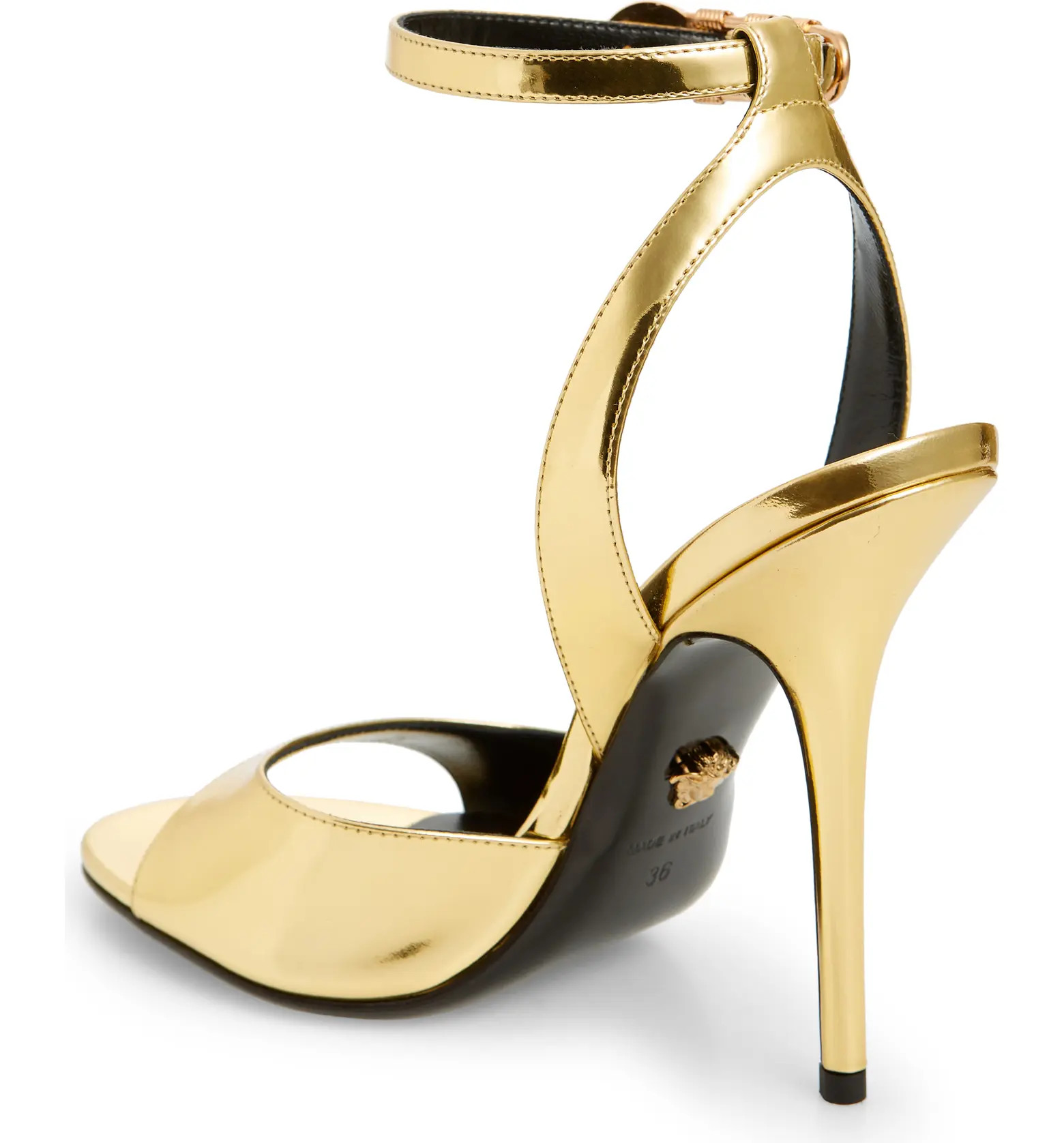 Versace Safety Pin Metallic Ankle Strap Sandal | Nordstrom | Nordstrom