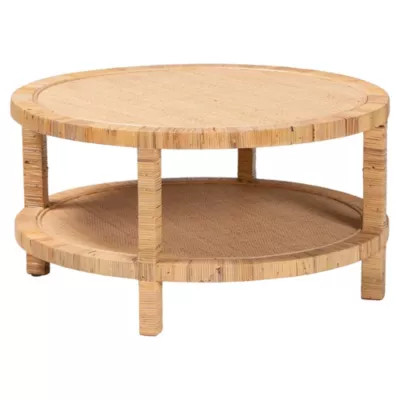 bali & pari Kalimantan Bohemian Light Honey Rattan and Mahogany Wood Coffee Table | Belk
