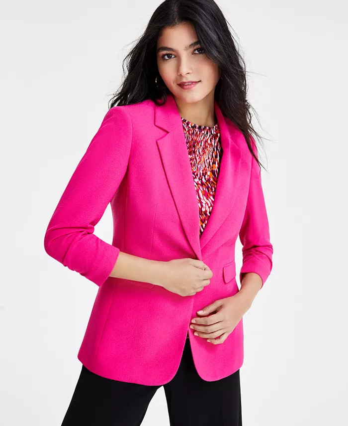 Women's Ruched 3/4-Sleeve One-Button Blazer, Created for Macy's | Macy's