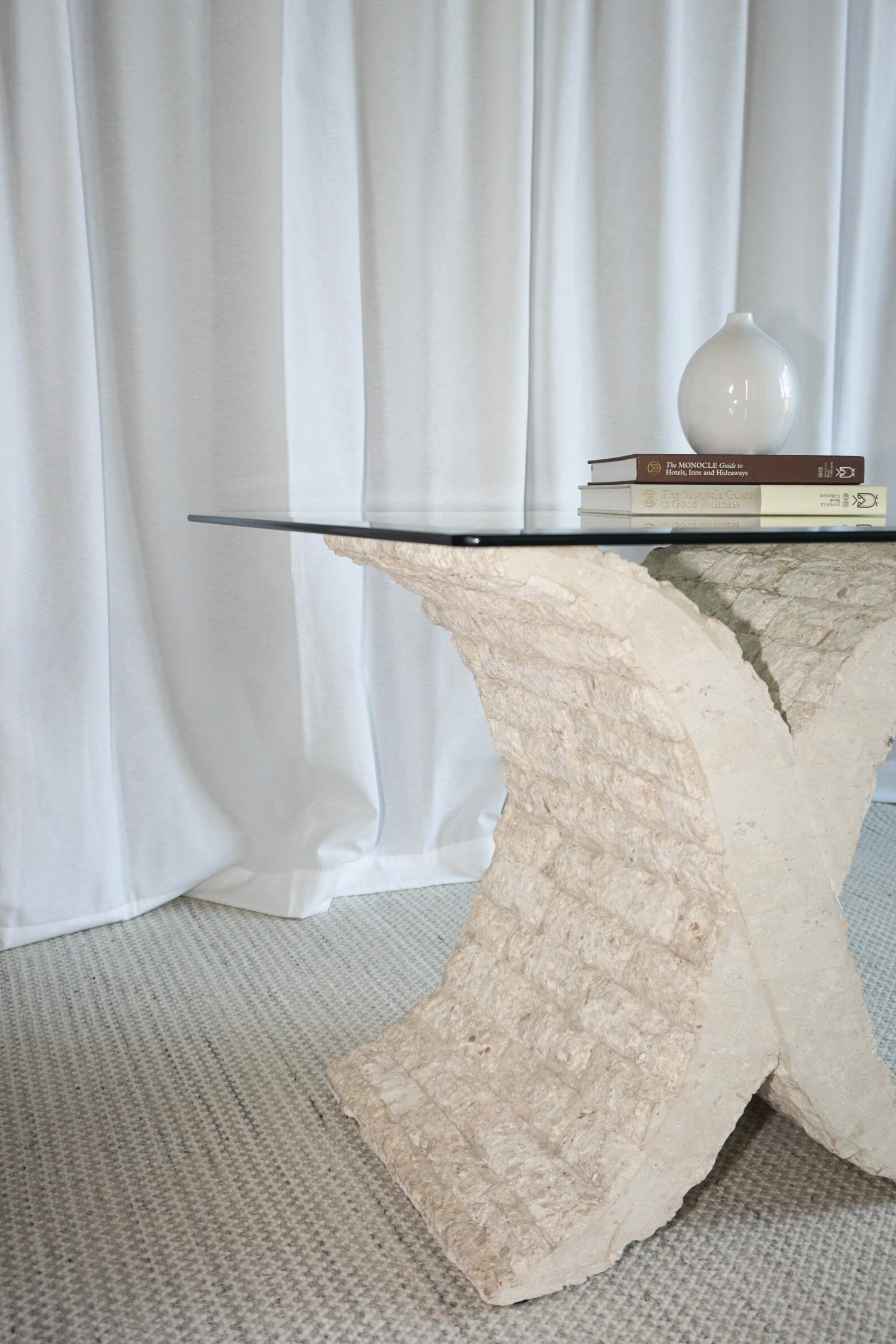 CHICAGO Local Pick up only** Vintage postmodern tessellated x-shape  fossil stone mactan base end... | Etsy (US)