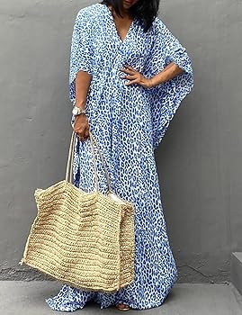 Bsubseach Cheetah Plus Size Kaftan Dresses For Women Maxi Swimsuit Coverup Bathing Suit Caftans L... | Amazon (US)
