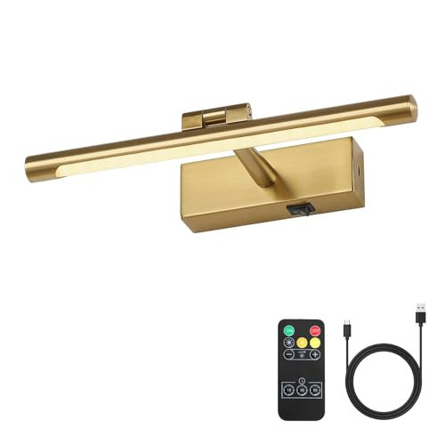 JOOSENLUX Battery Operated Picture Lights Wireless Art Gallery Lights Rechargeable with Remote and Timed Off Art Light 12.6" Brass Wall Sconce | Amazon (US)