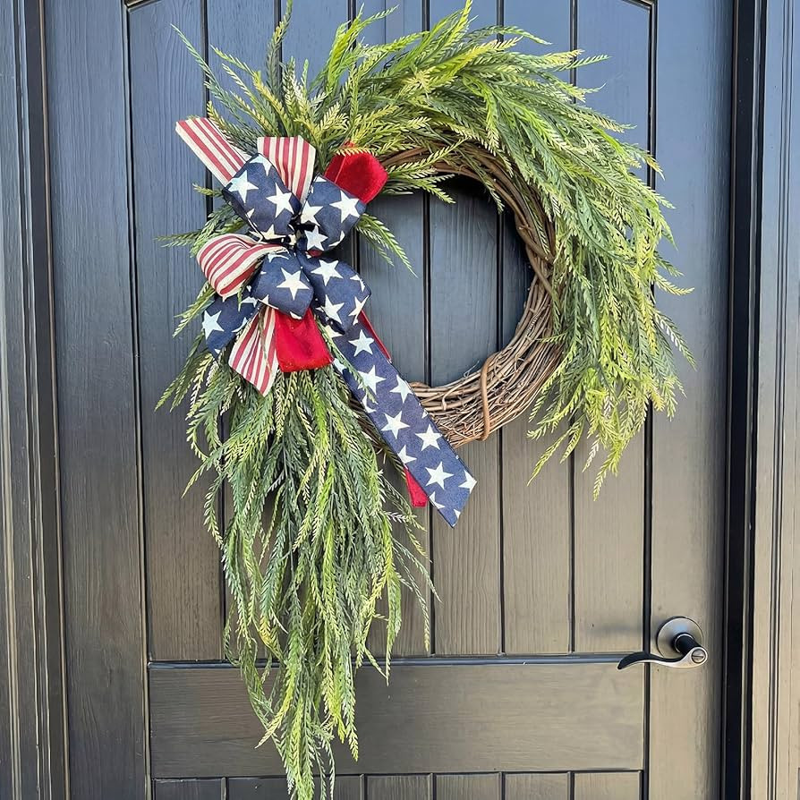 Daifunli Patriotic Wreath for Front Door 16 Inch Red White Blue Wreaths Memorial Day 250th Annive... | Amazon (US)