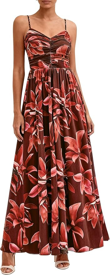 PRETTYGARDEN Women's Floral Maxi Dress Summer Outfits 2026 Spaghetti Strap Flowy Long Sundress Be... | Amazon (US)