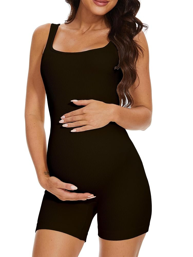 Maternity Workout Romper Pregnancy Yoga Ribbed One Piece Seamless Tank Top Jumpsuit | Amazon (US)