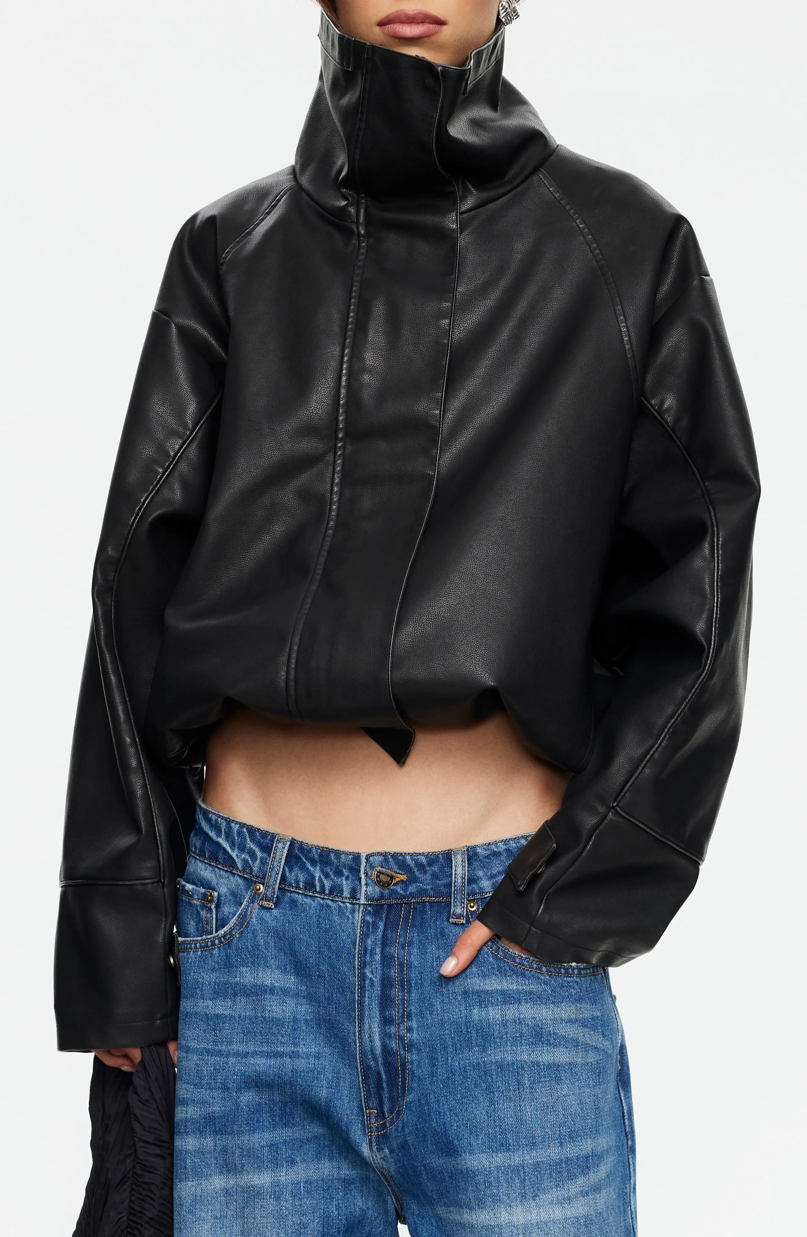 LIONESS Shoreline Faux Leather Jacket in Noir at Nordstrom, Size X-Small | Nordstrom